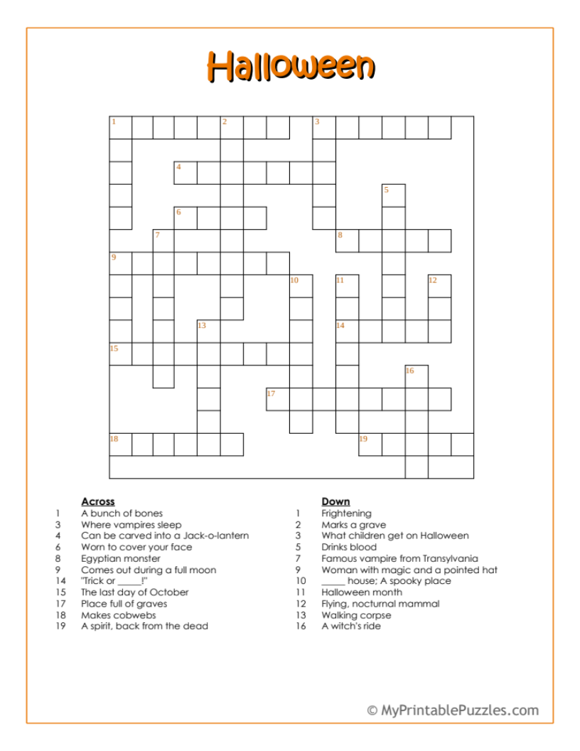 Halloween Crossword Puzzle Test