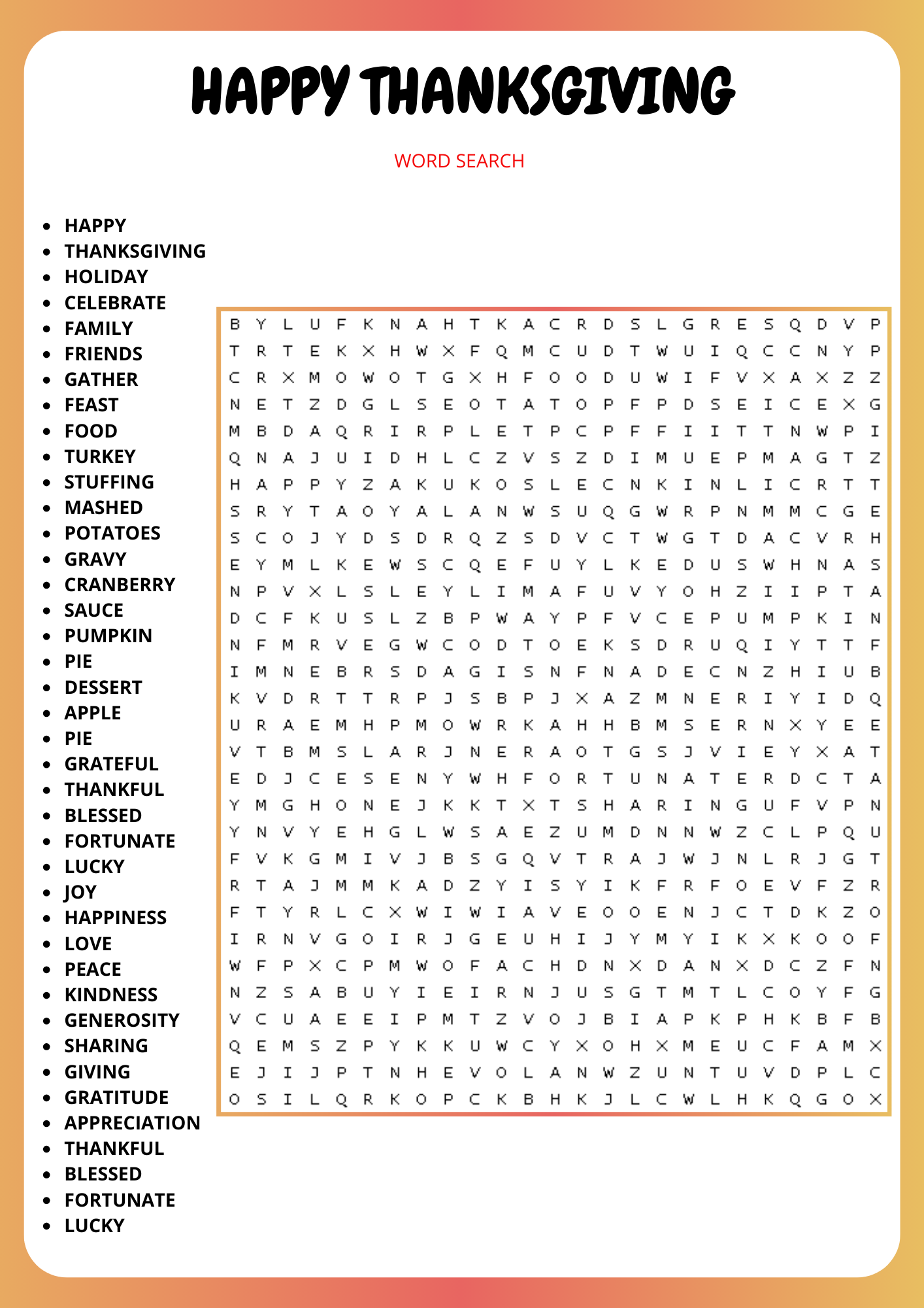 Happy Thanksgiving Word Search Puzzle Worksheet Activity Happy Thanksgiving Word Search Puzzle Worksheet Activity