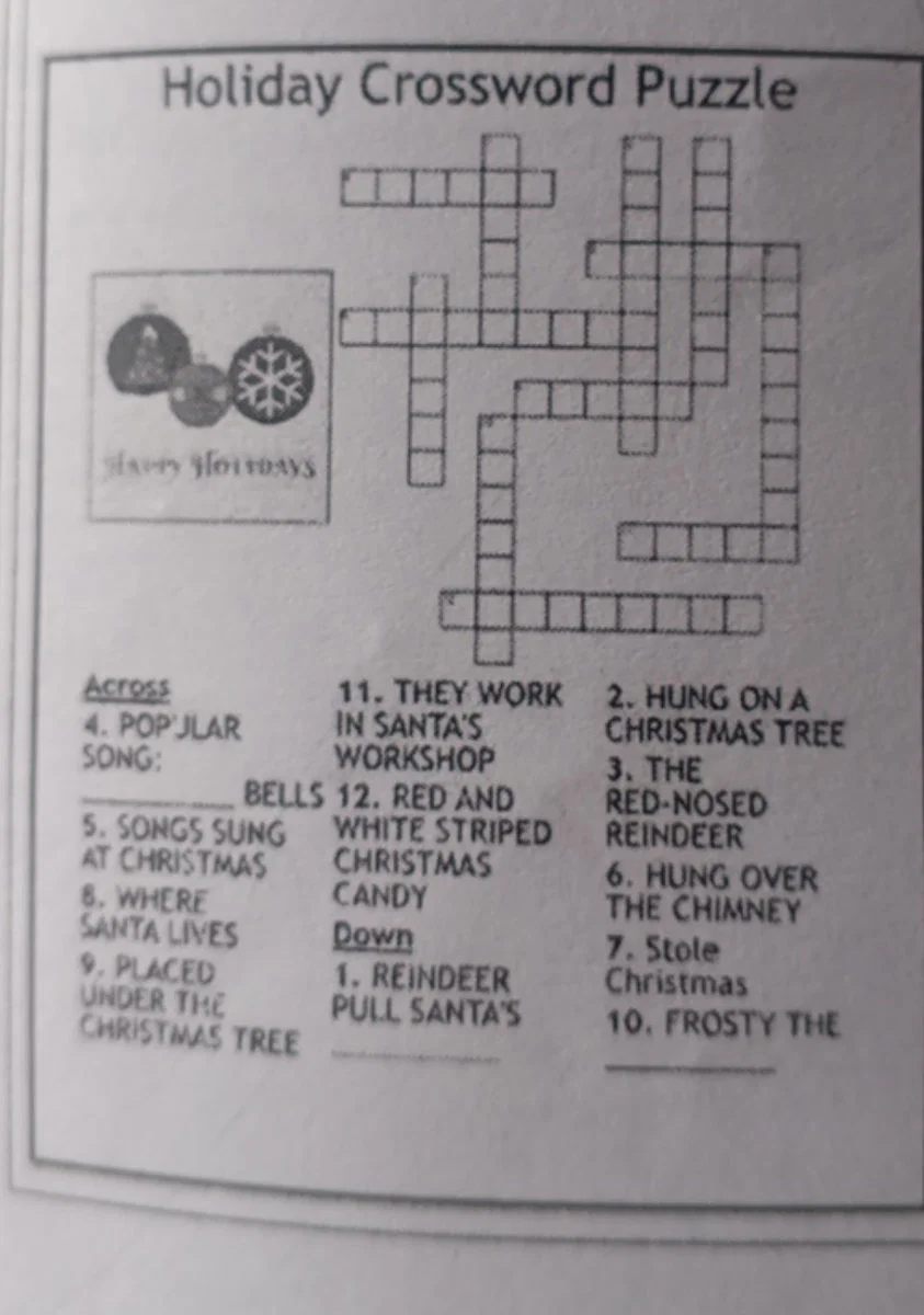 Here Is A Holiday Crossword Puzzle Across 4 Popular Song 3338383639393437
