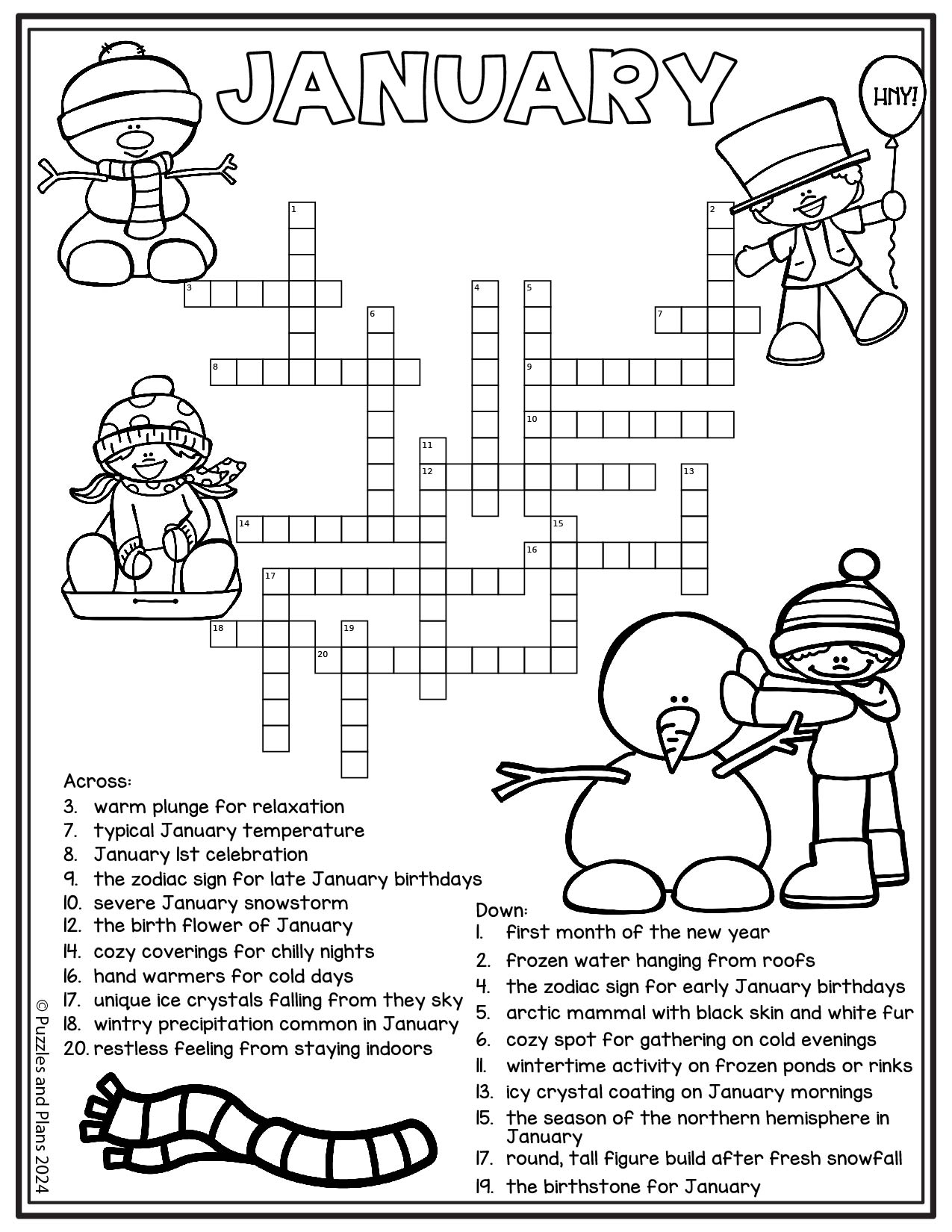 January Crossword Printable
