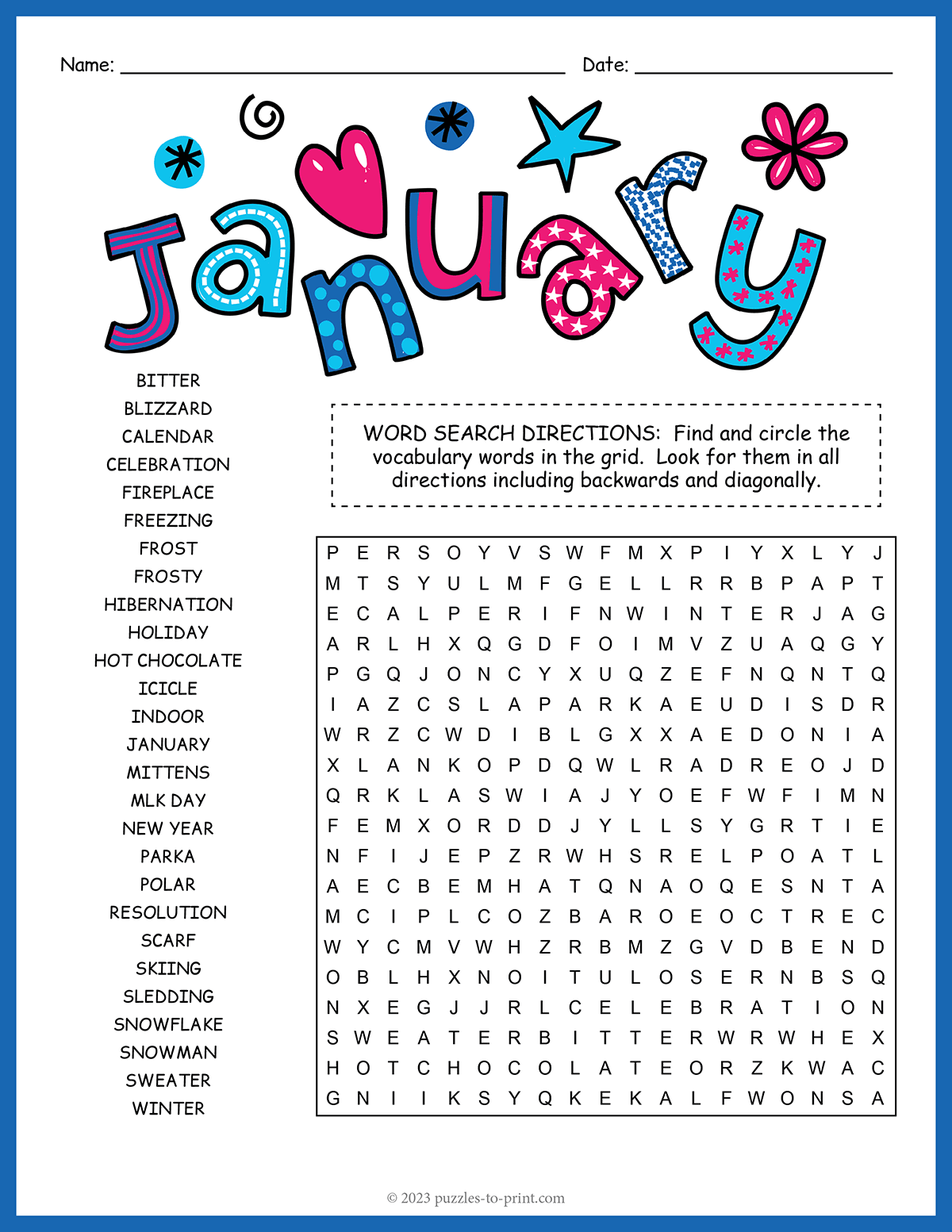 January Word Search shtml