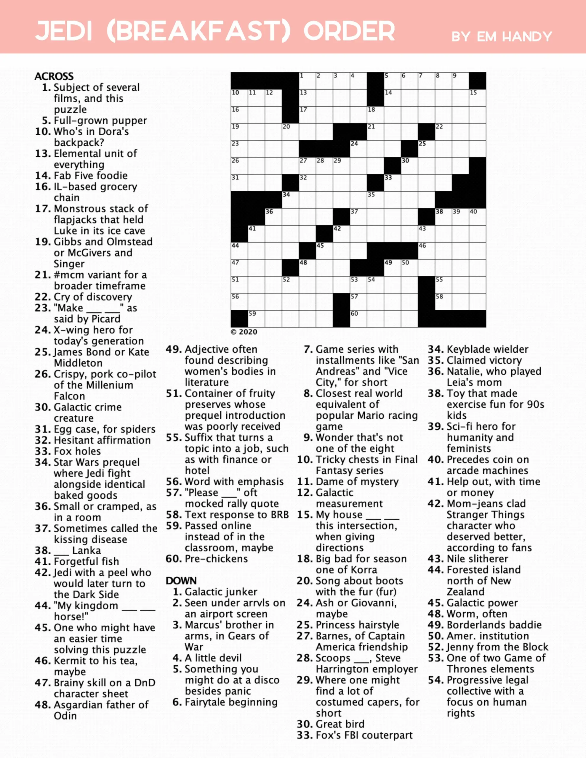 star wars crossword puzzles printable