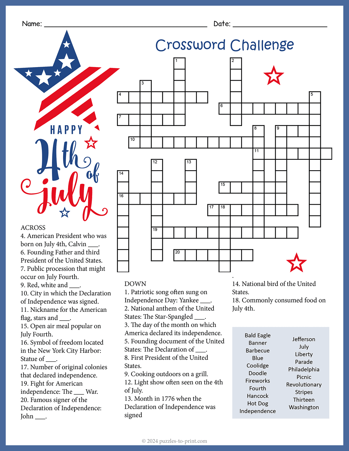 July Fourth Crossword shtml