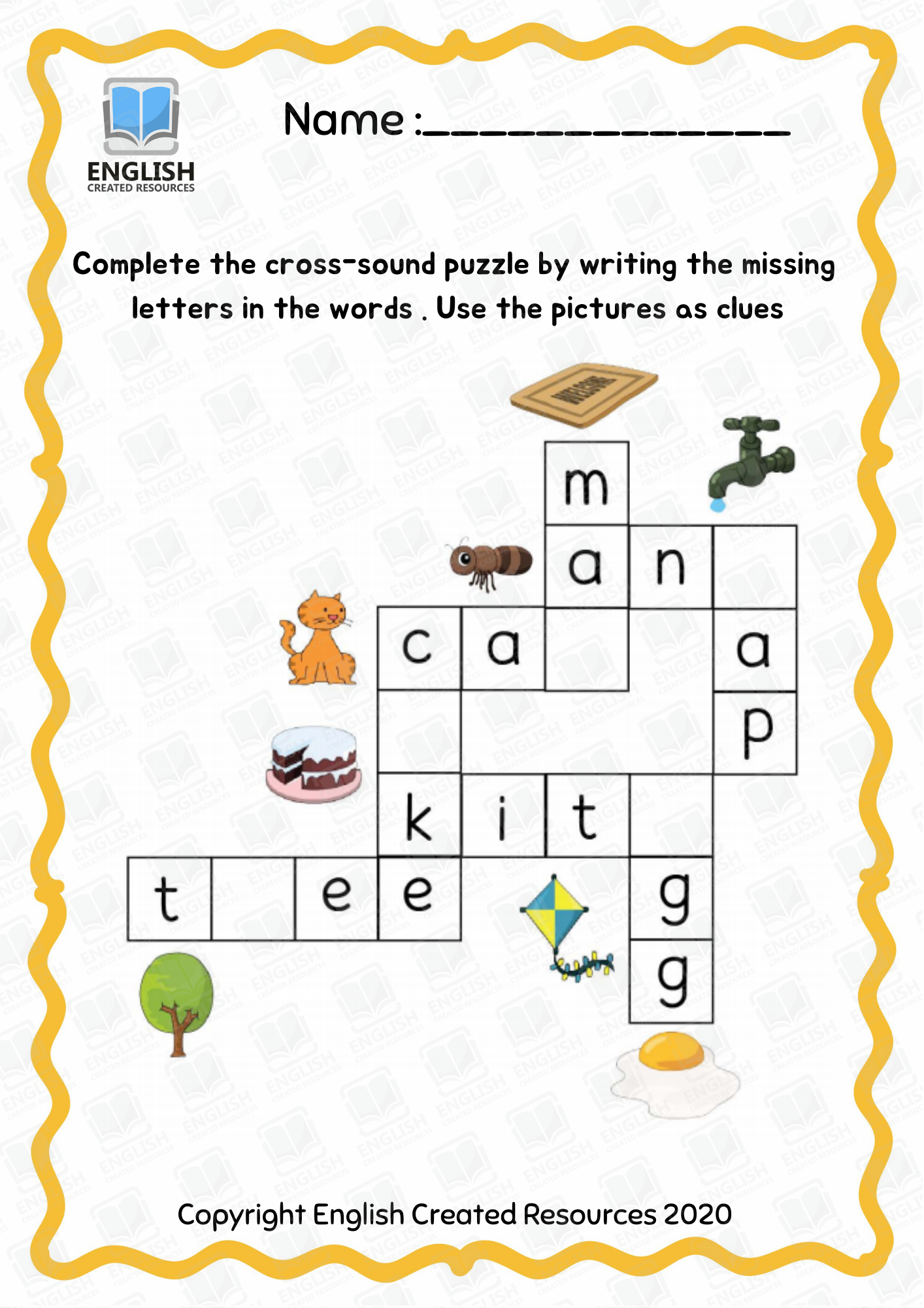 Kindergarten Crossword Puzzle