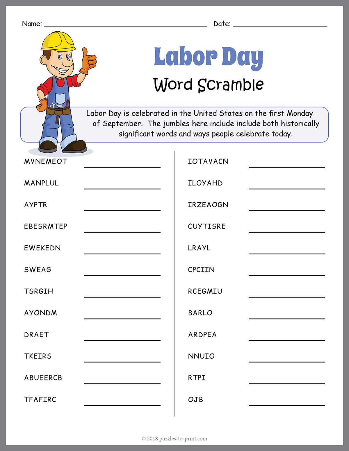 Labor Day Word Scramble shtml