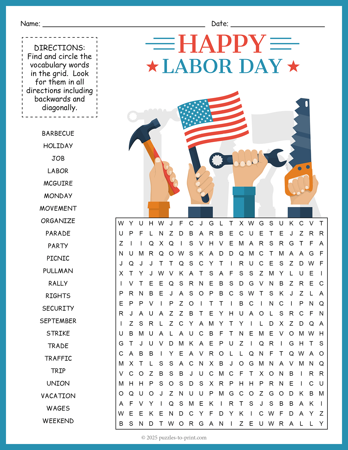 Labor Day Word Search shtml