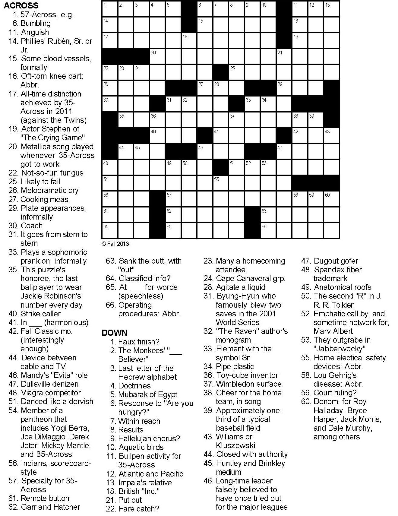 baseball crossword puzzles printable