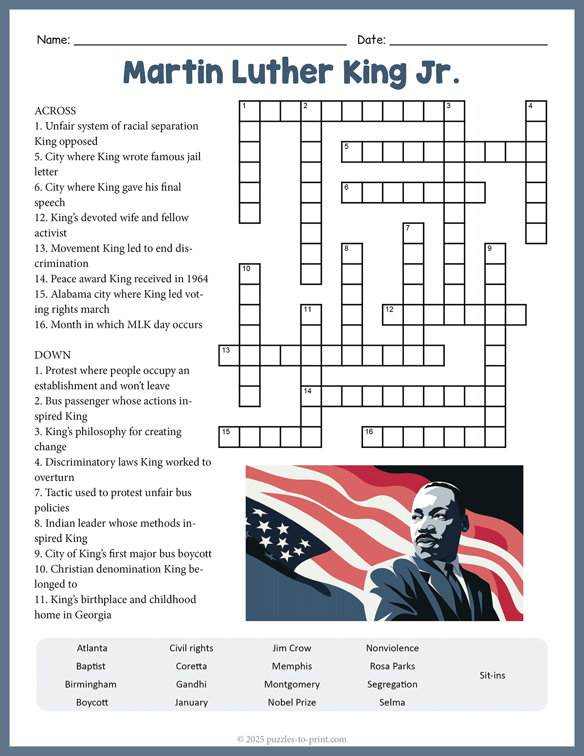 Martin Luther King Junior Crossword shtml