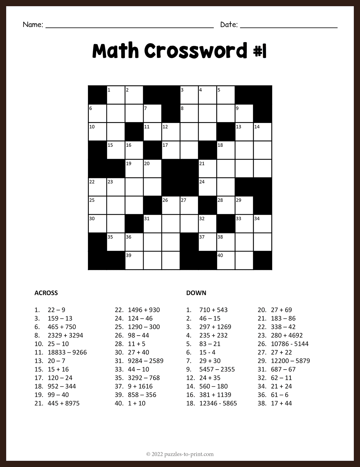 Math Crossword 1 shtml