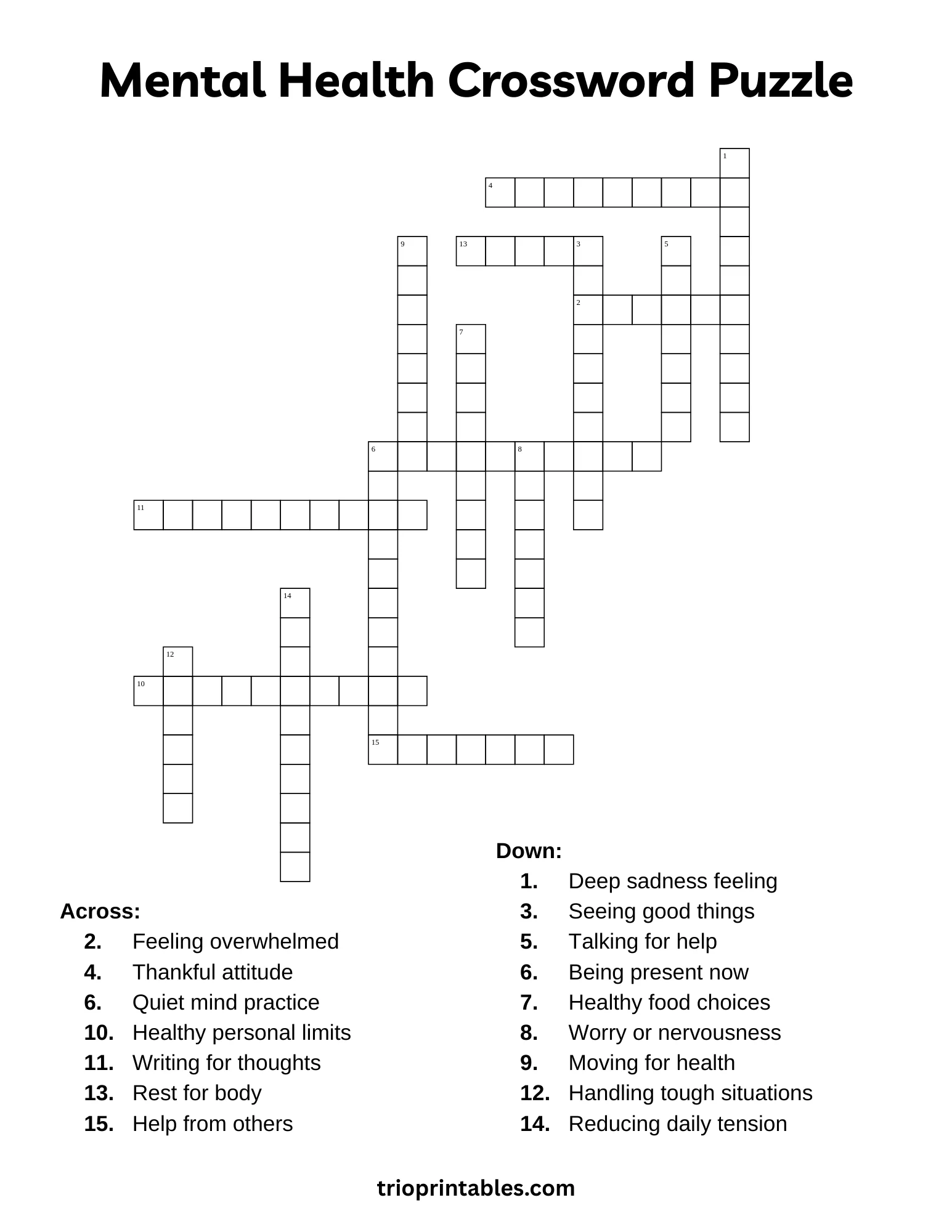 mental health crossword puzzles printable