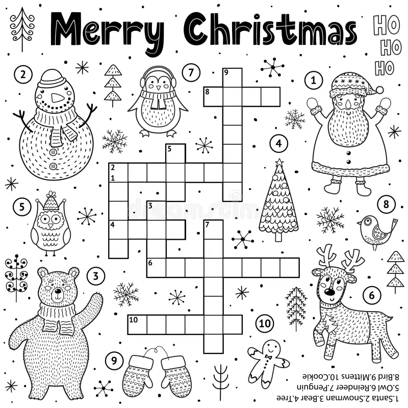 Merry Christmas Crossword Game Kids Black White Educational Activity Page Coloring Merry Christmas Crossword Game Image169338355
