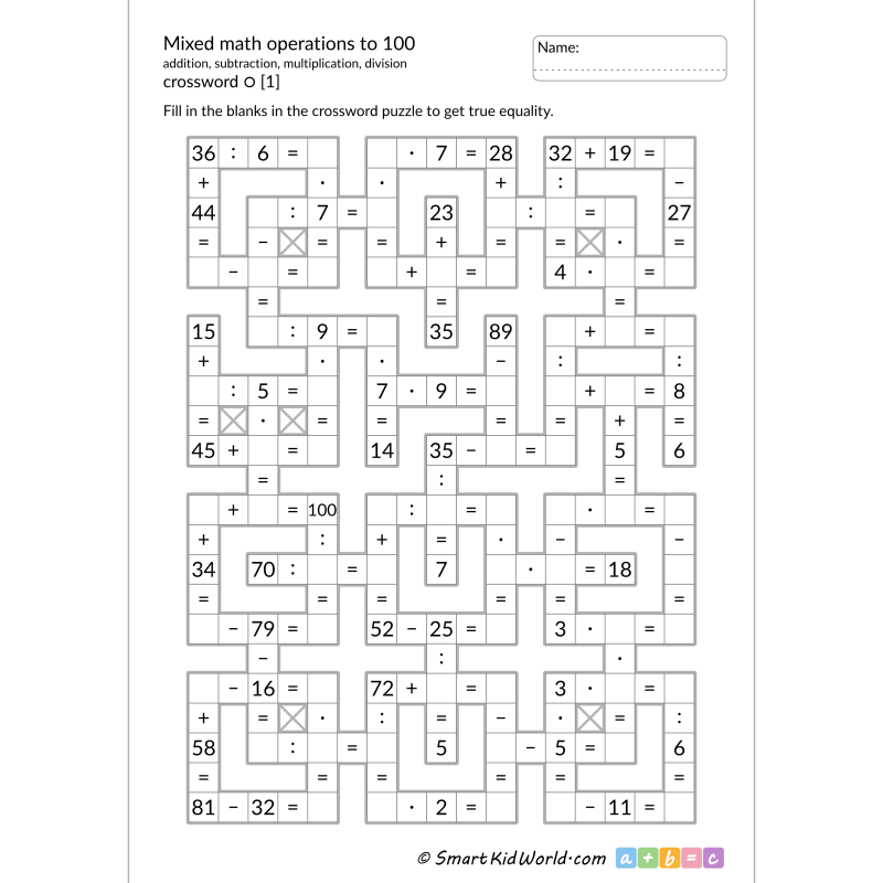Mixed Math Operations Asmd To 100 S1 Mixed Math Crossword Puzzles 01 Mixed Math Operations Asmd To 100 S1 Mixed Math Crossword Puzzles 01