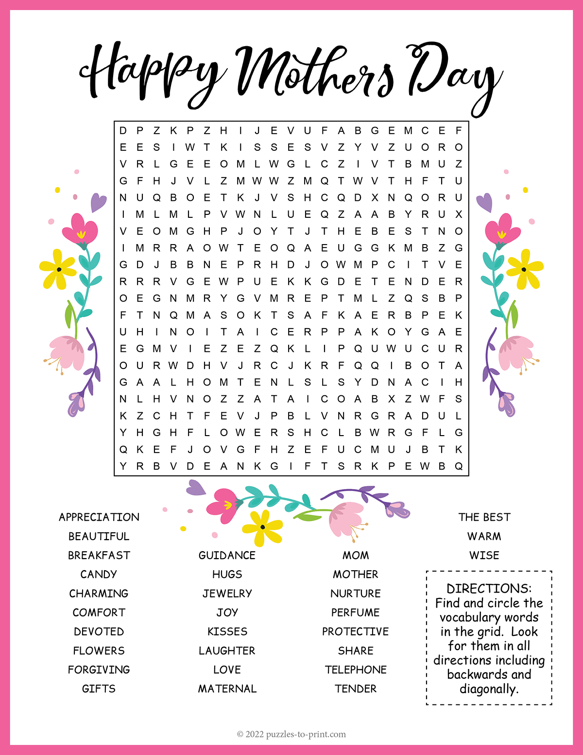 Mothers Day Word Search shtml