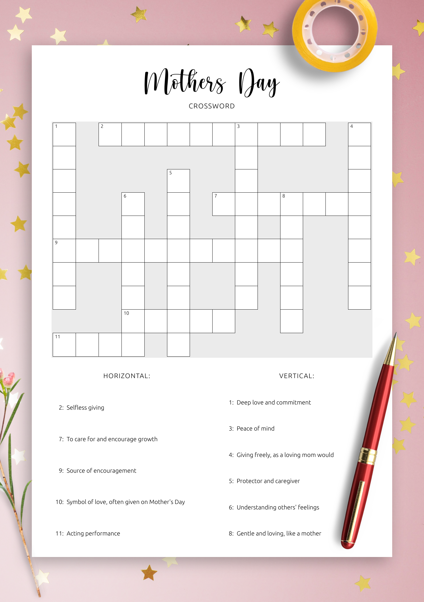 mothers day crossword puzzles printable