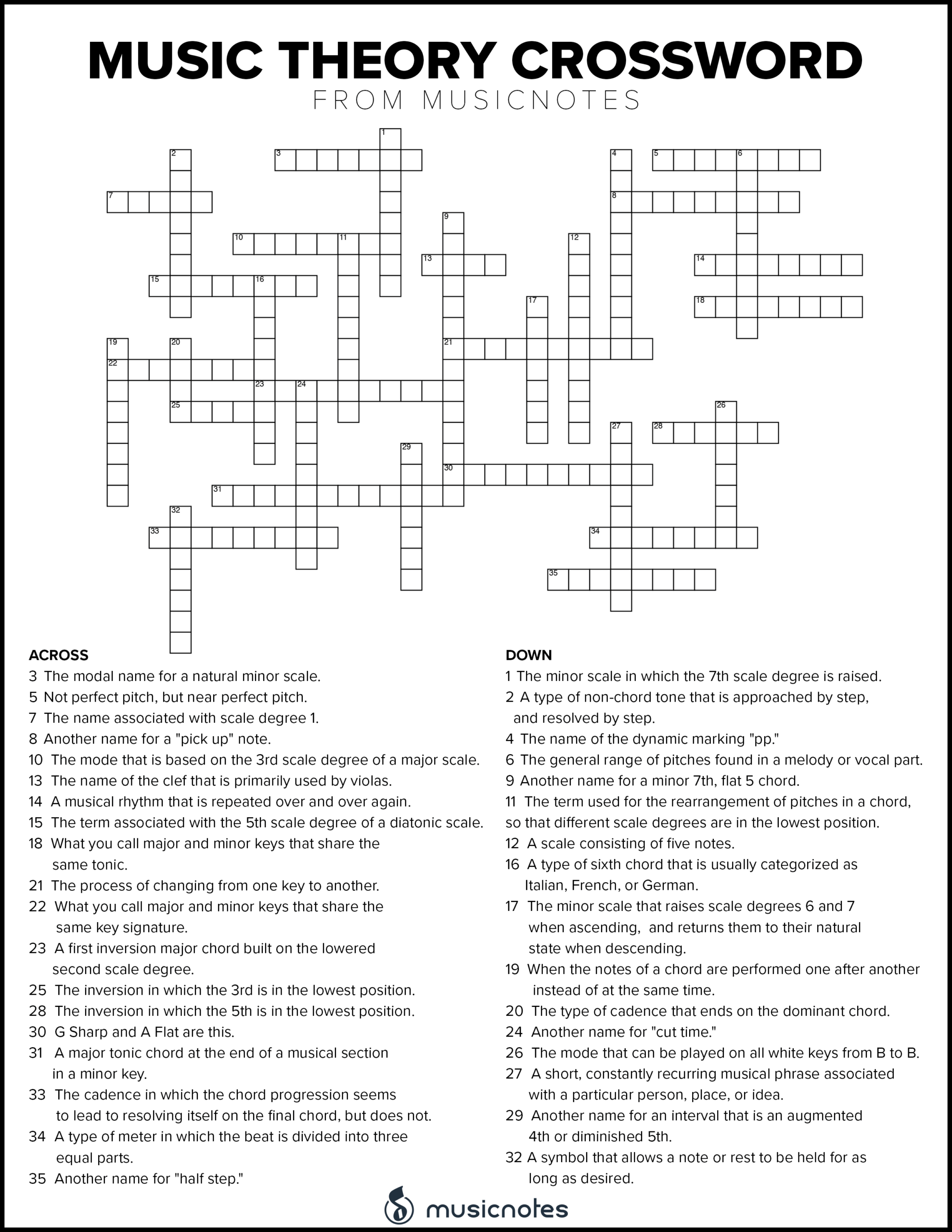 Musical Crossword Puzzles With Free Printables