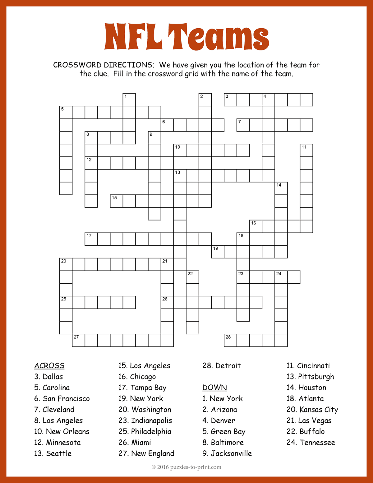 Nfl Teams Crossword shtml