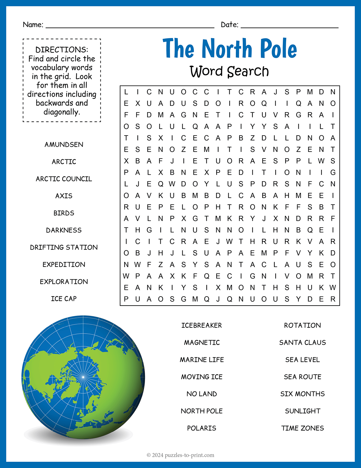 North Pole Word Search shtml