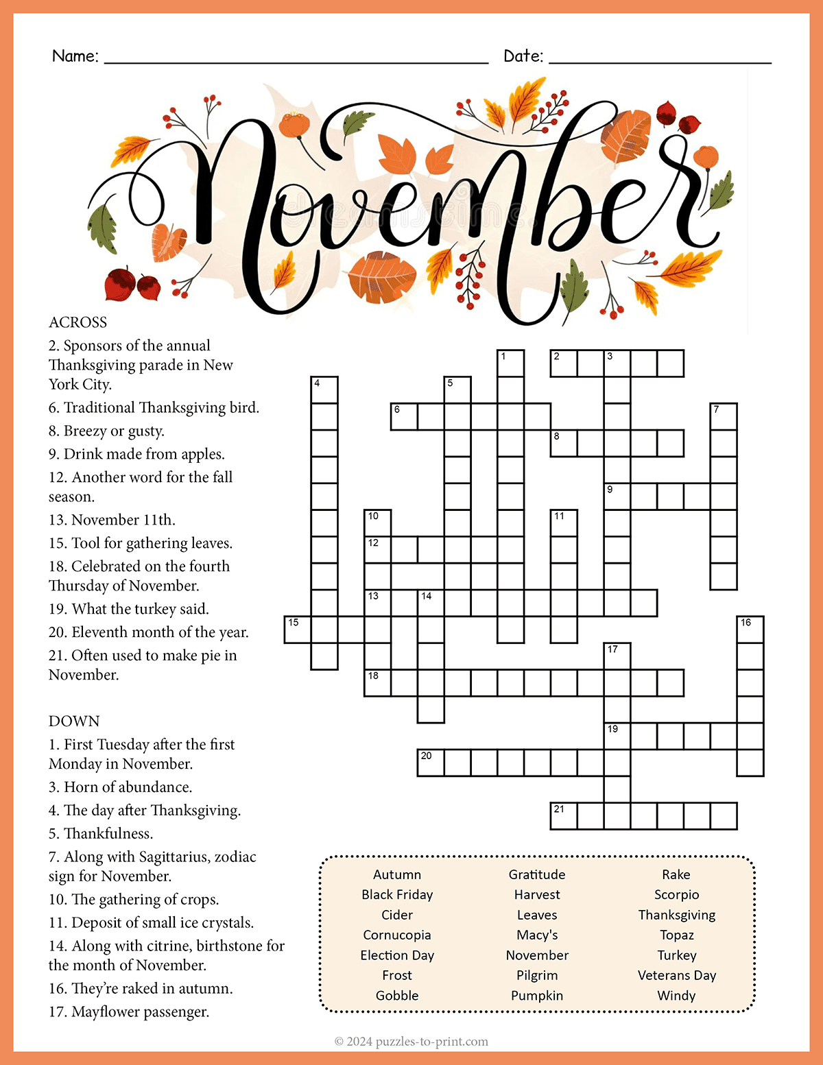 November Crossword shtml