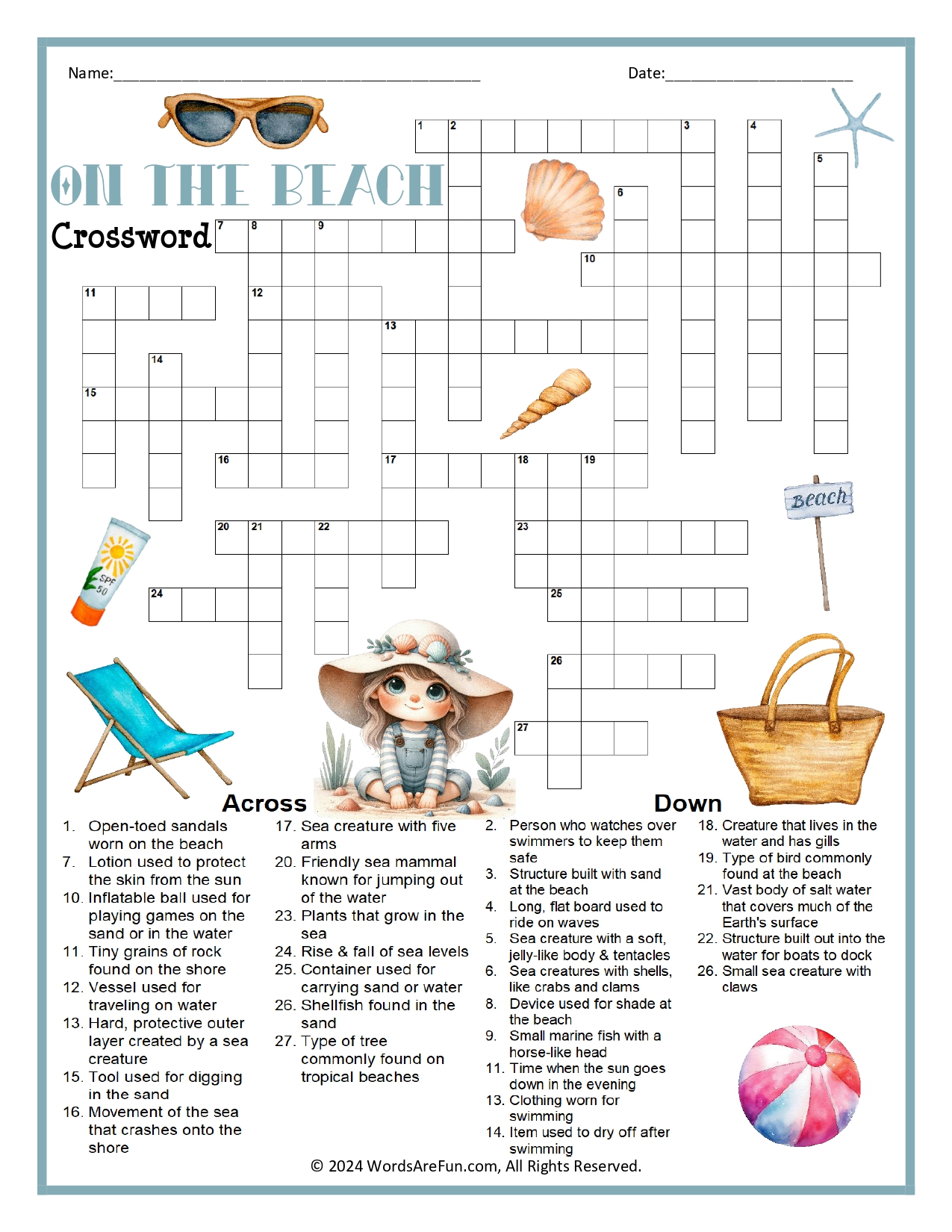 On The Beach Crossword