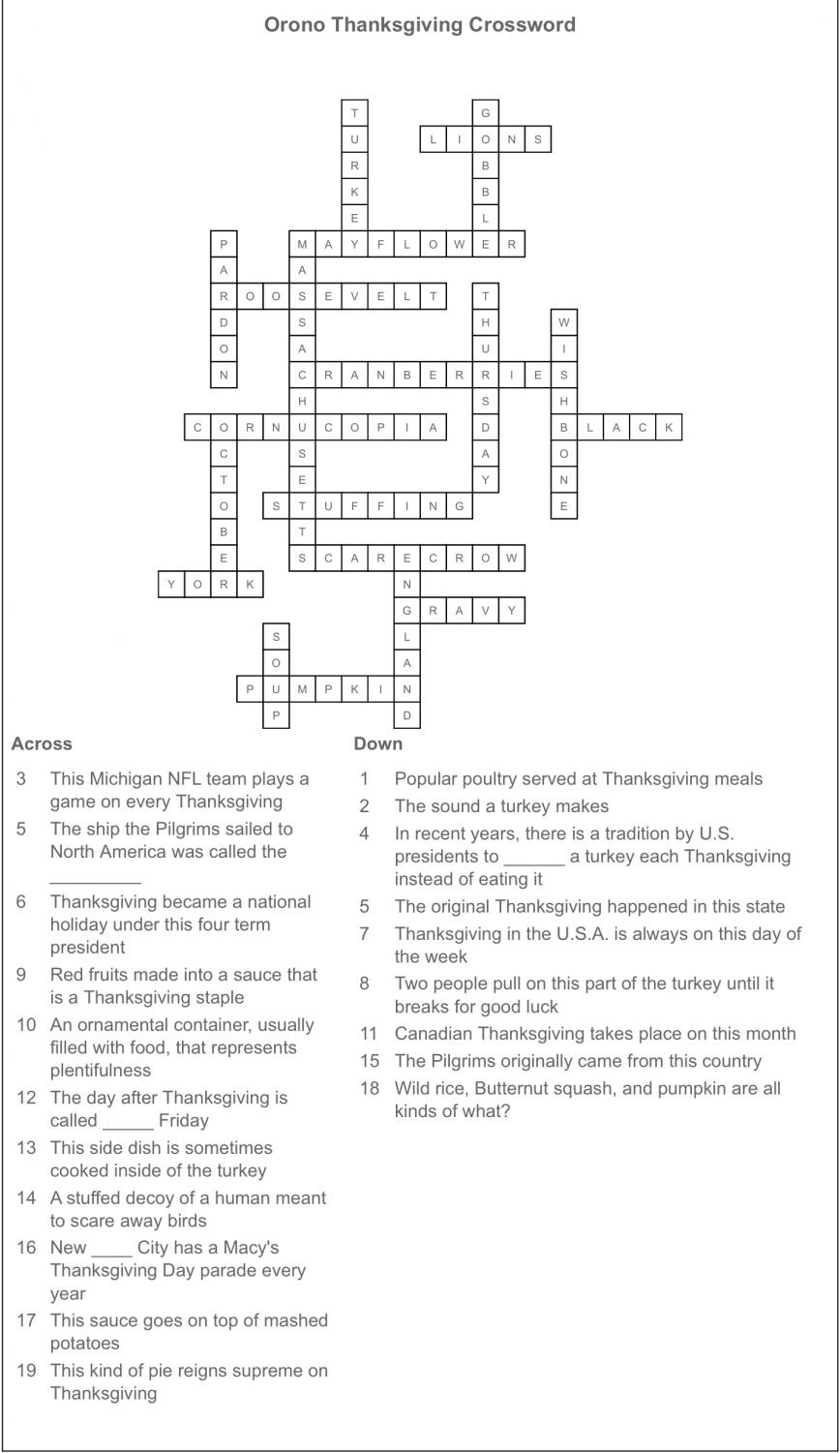 Orono Thanksgiving Crossword