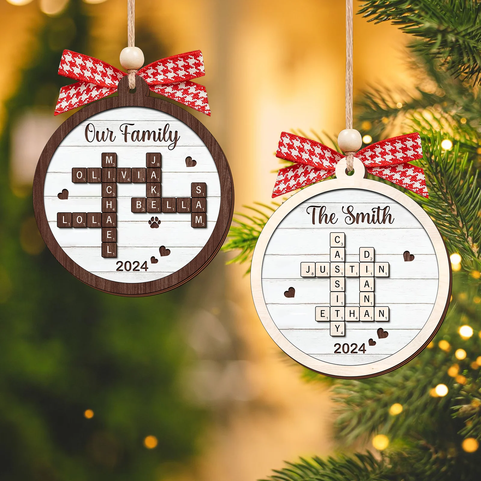 Personalized Family Crossword Puzzle Art 2 Layer Wooden Ornament Christmas Gift For Family Cf574