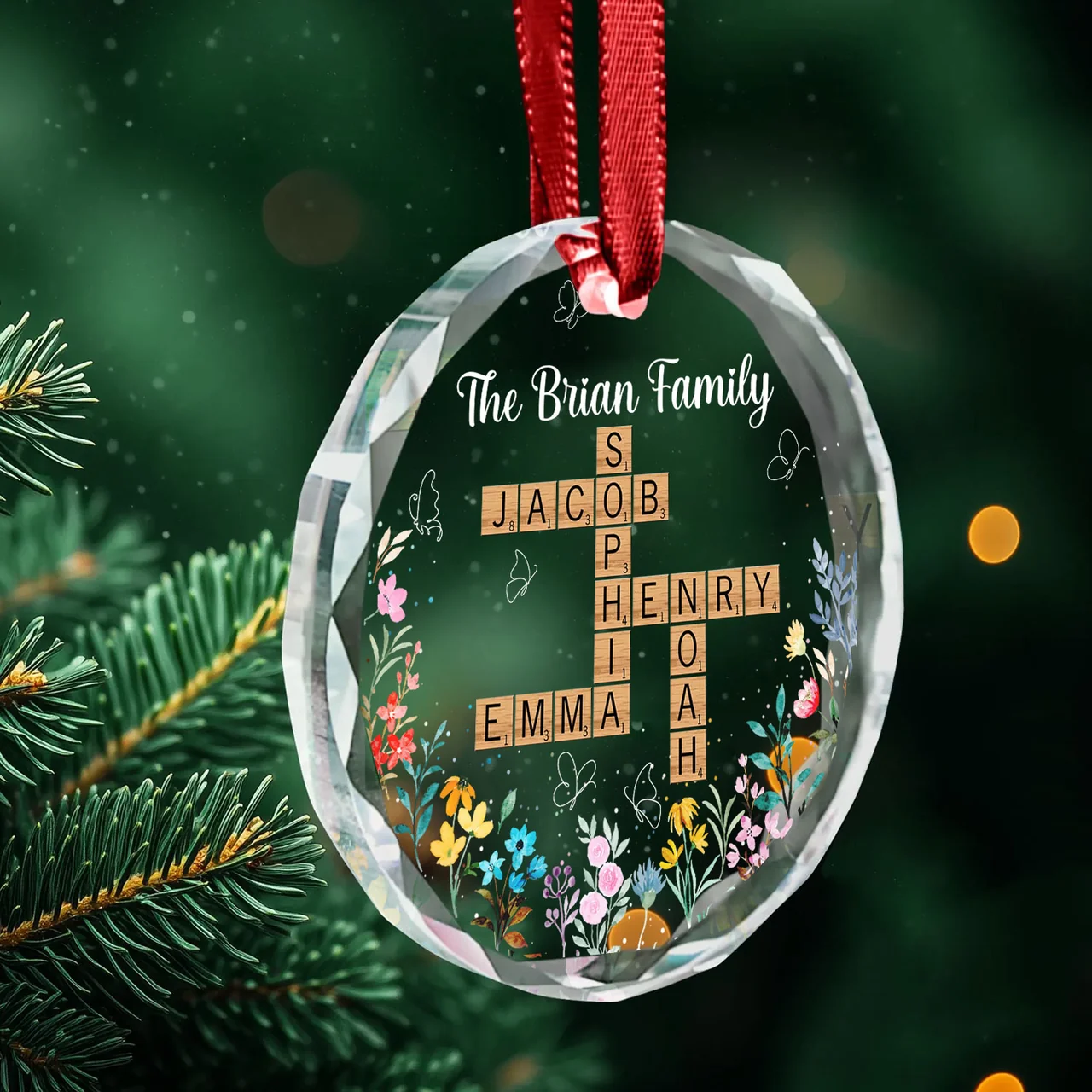Personalized Glass Ornament Gift For Family Crosswords Family Floral Keepsake Personalized Glass Ornament Gift For Family Crosswords Family Floral Keepsake