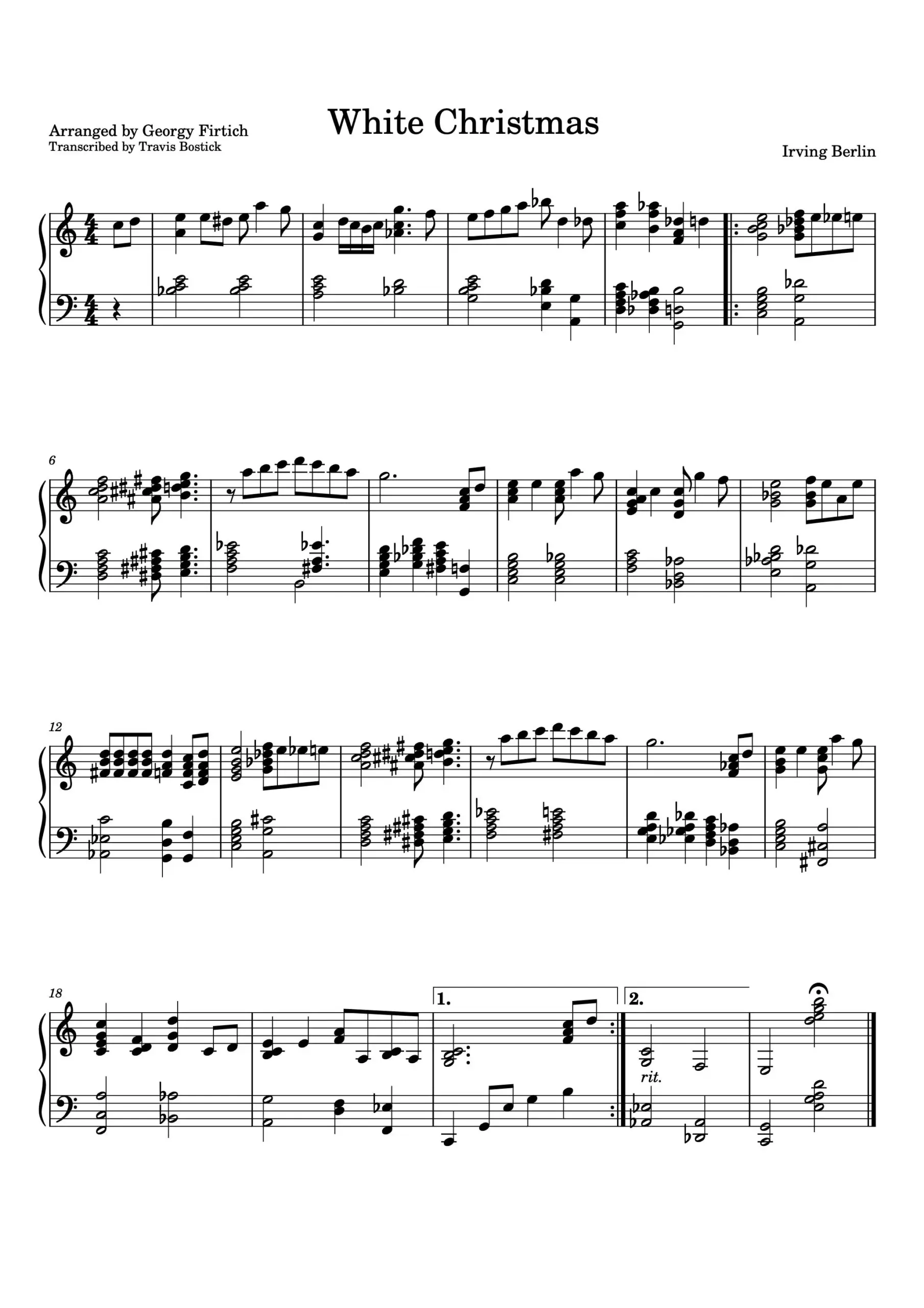 Piano Music Sheets White Christmas Jazz