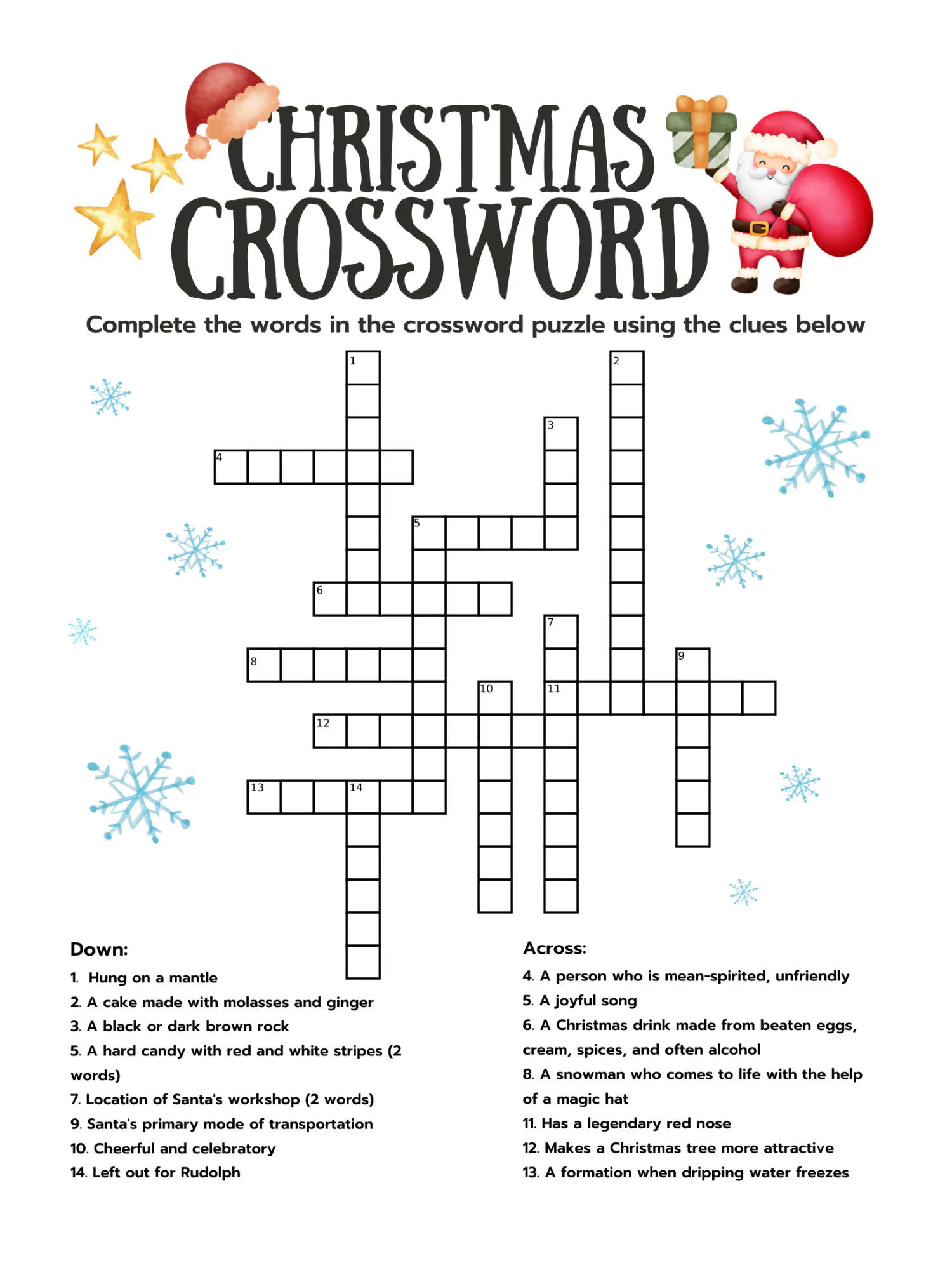 Printable Christmas Crossword Puzzle