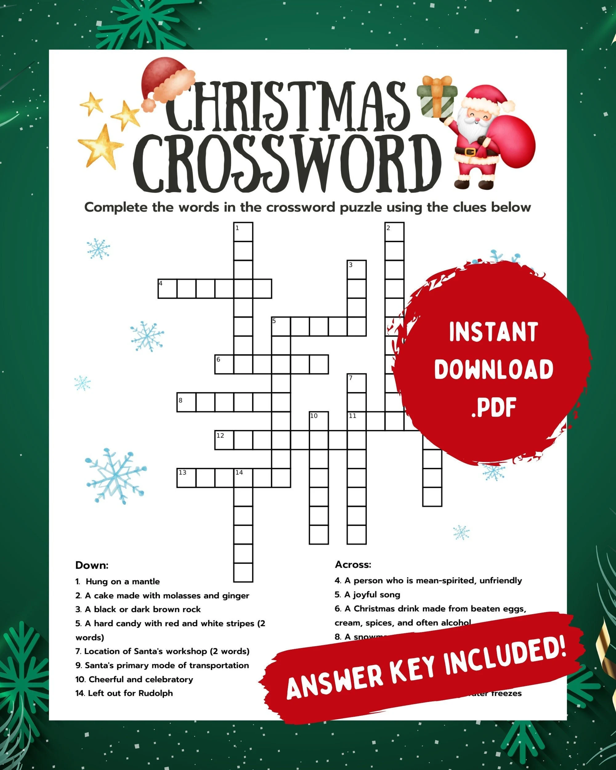 Printable Christmas Crossword Puzzle