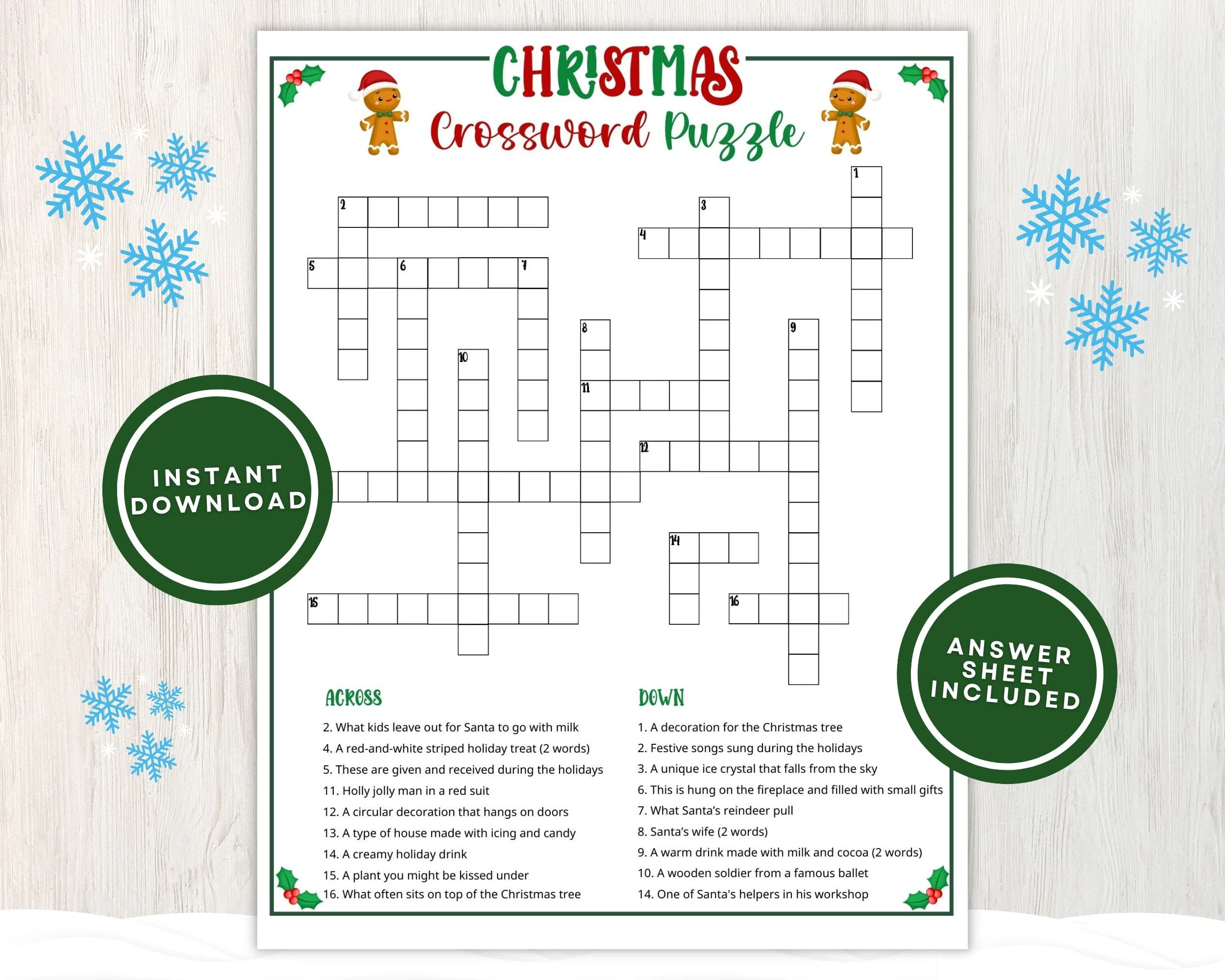 christmas words for crossword