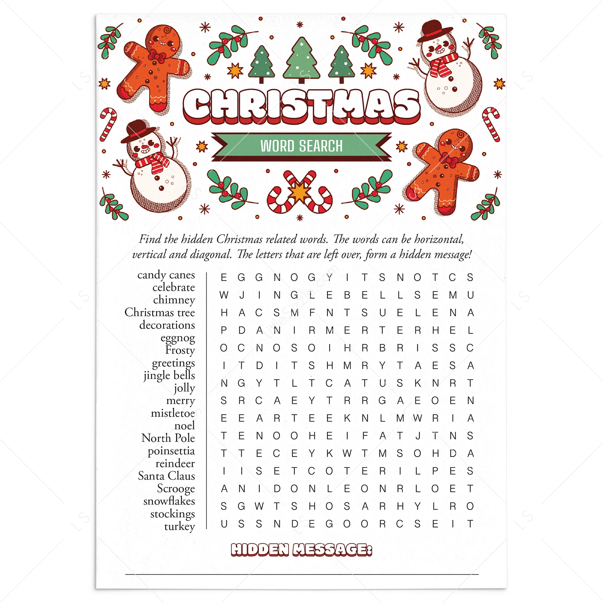 Printable Christmas Word Search With Answers Printable Christmas Word Search With Answers