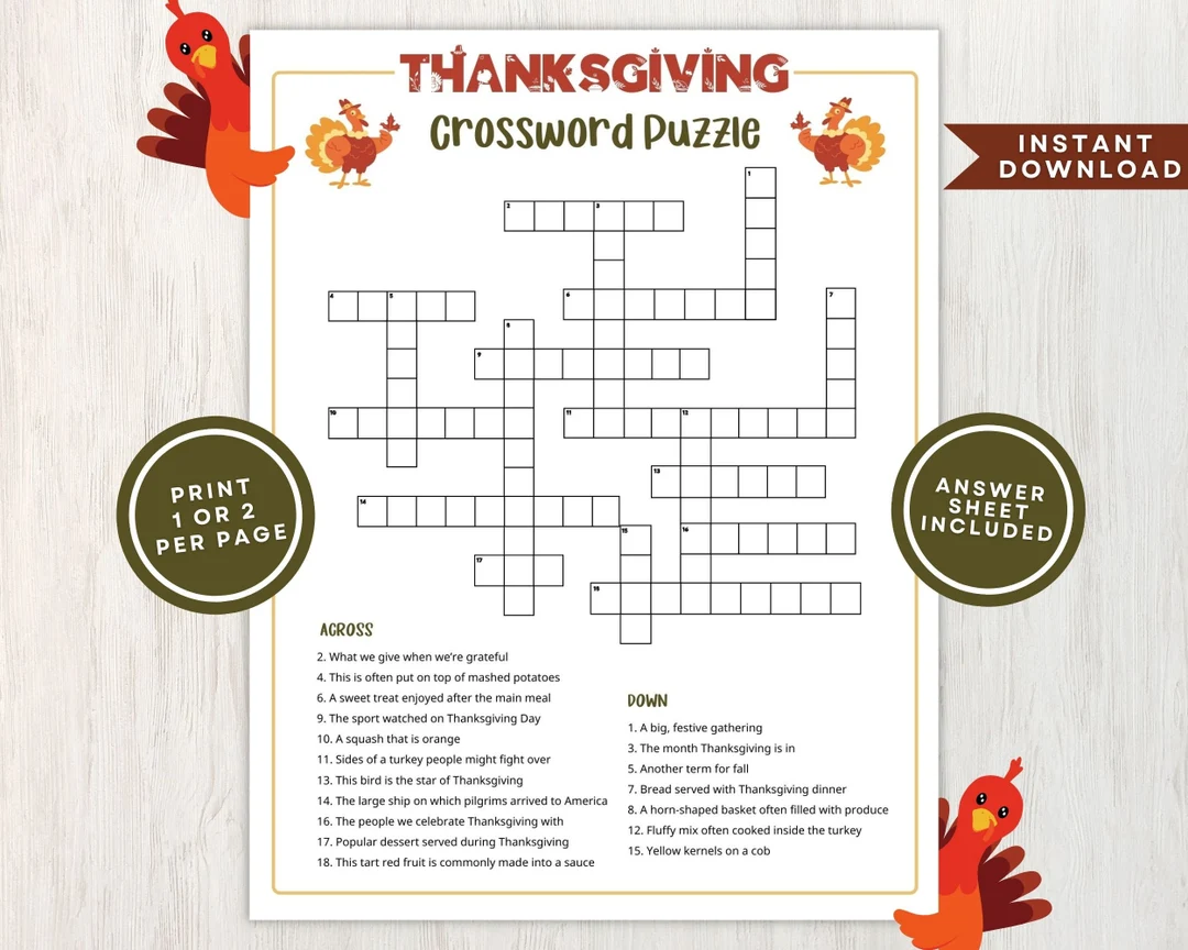 Printable Thanksgiving Crossword Puzzle Printable Thanksgiving Crossword Puzzle