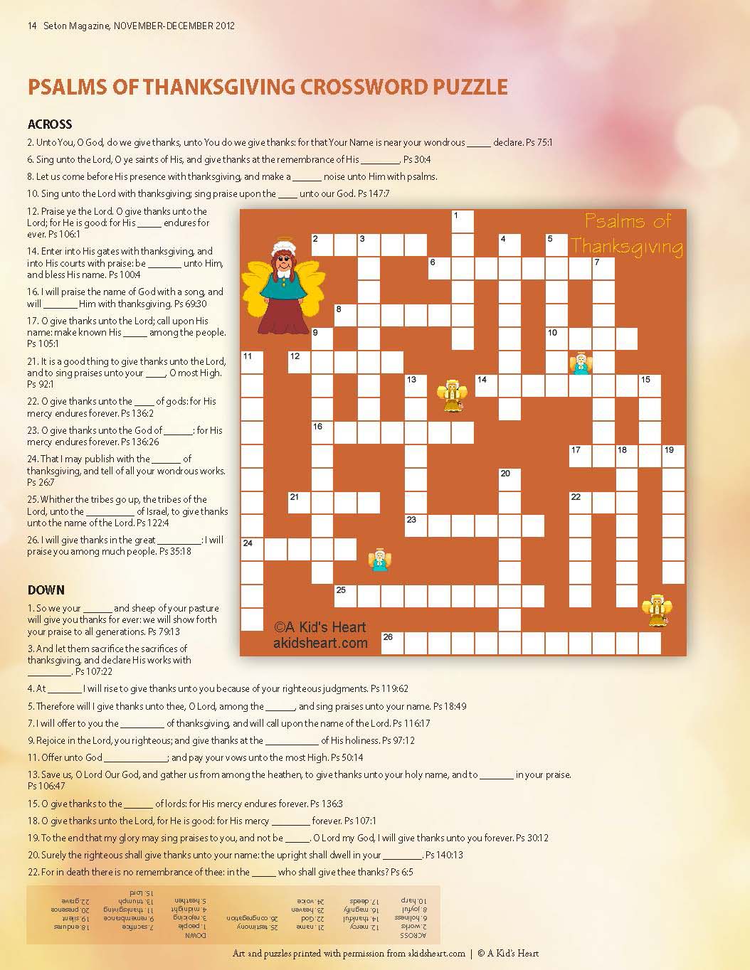 Psalms Of Thanksgiving Crossword Psalms Of Thanksgiving Crossword