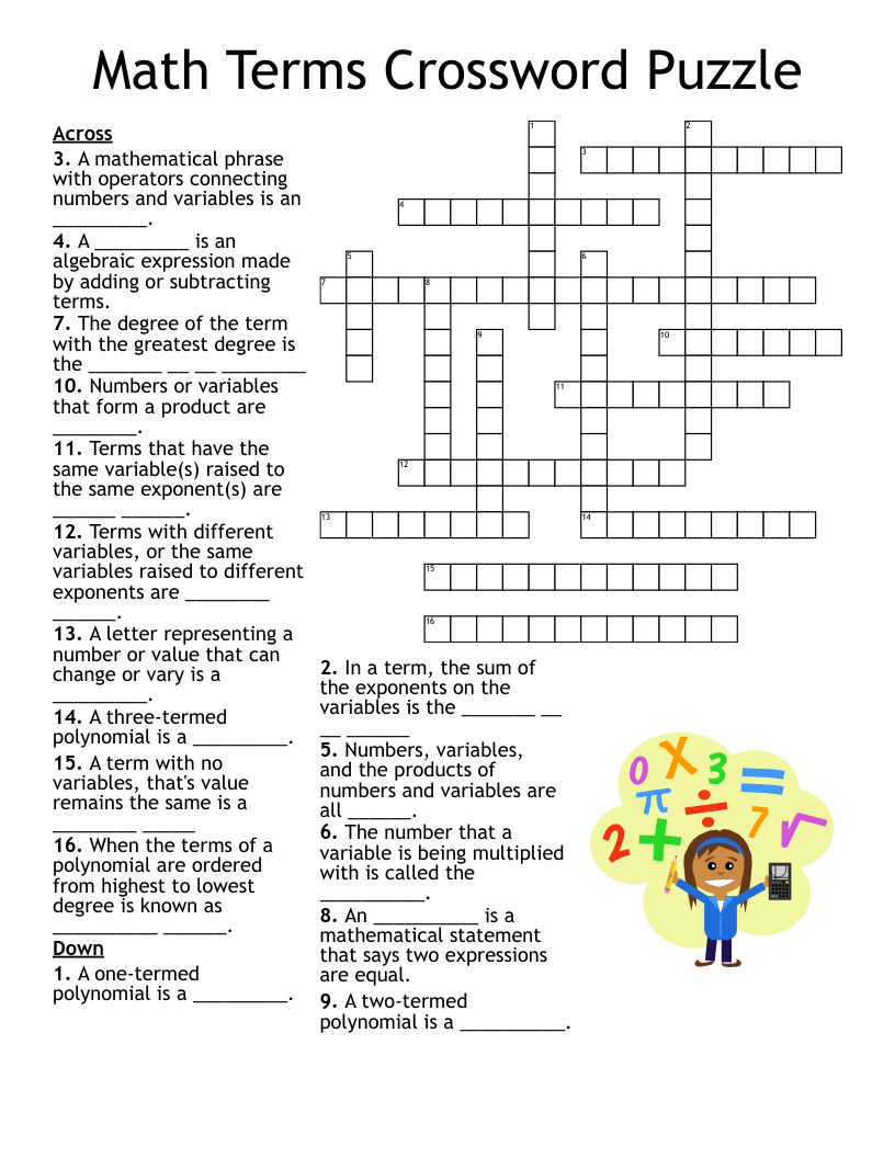 math crossword puzzles printable math crossword puzzles printable