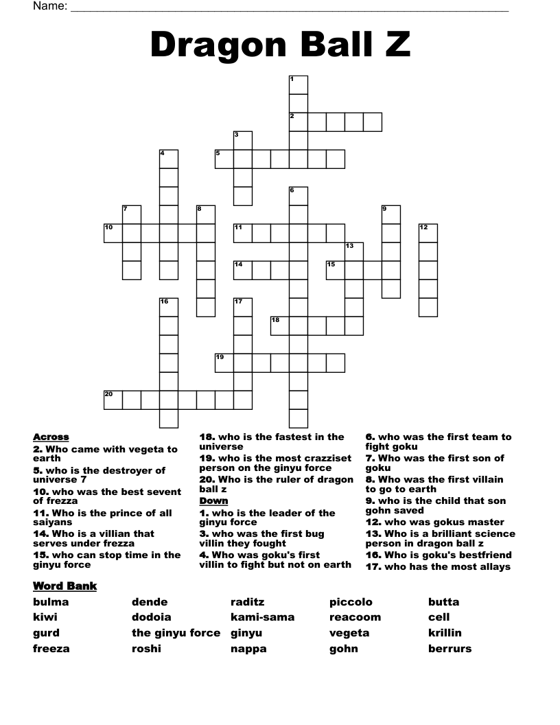anime crossword puzzles printable