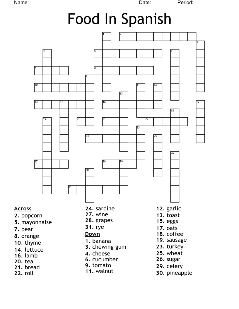 crossword puzzles in spanish printable