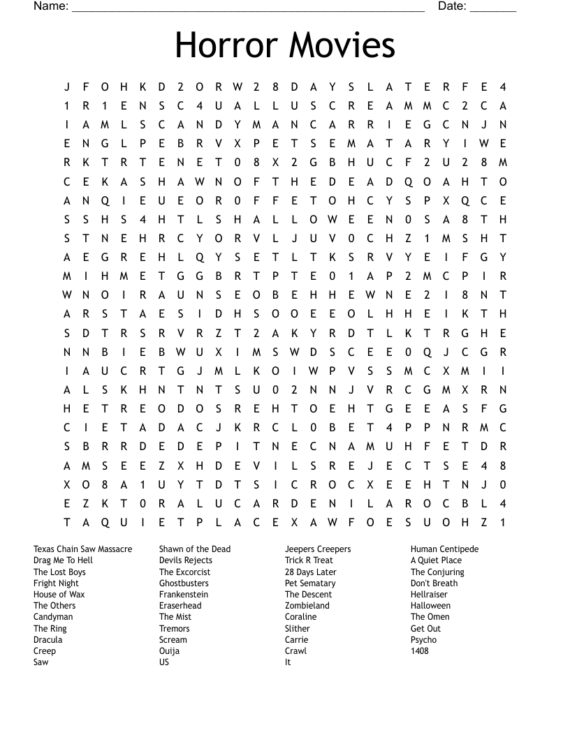 horror movie crossword puzzles printable horror movie crossword puzzles printable