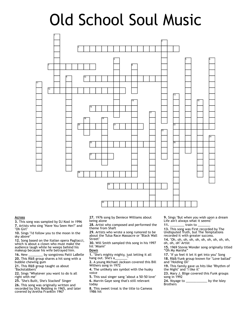 music crossword puzzles printable