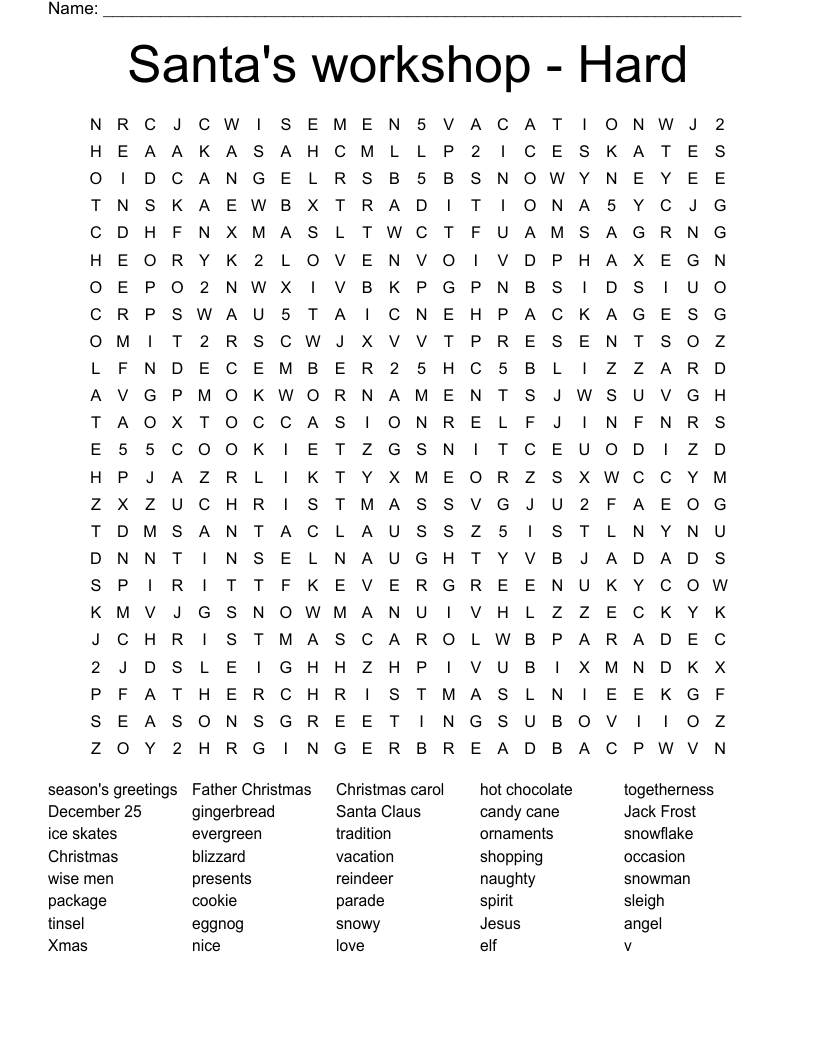 hard christmas crossword puzzle