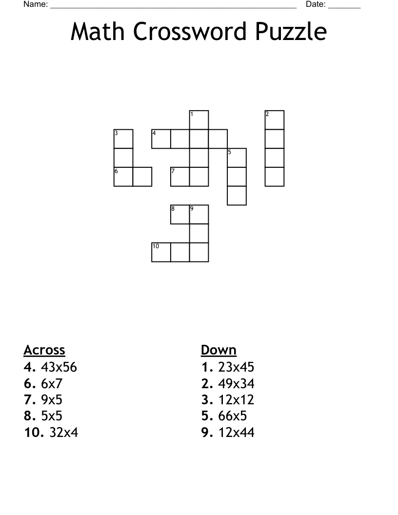 printable maths crossword puzzles