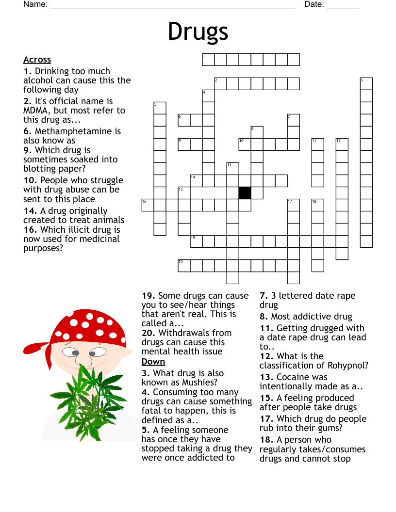 addiction crossword puzzles printable
