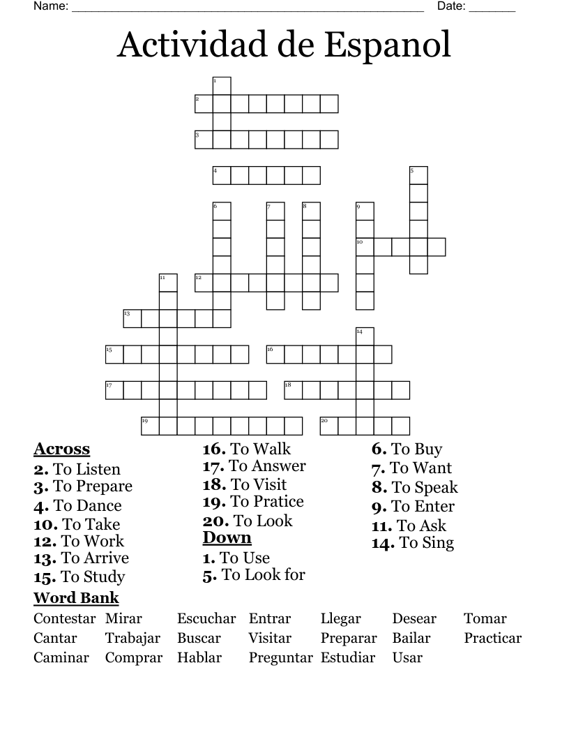 spanish crossword puzzles printable