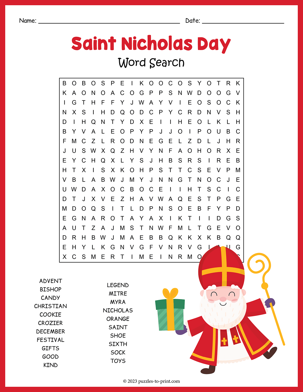 Saint Nicholas Day Word Search shtml
