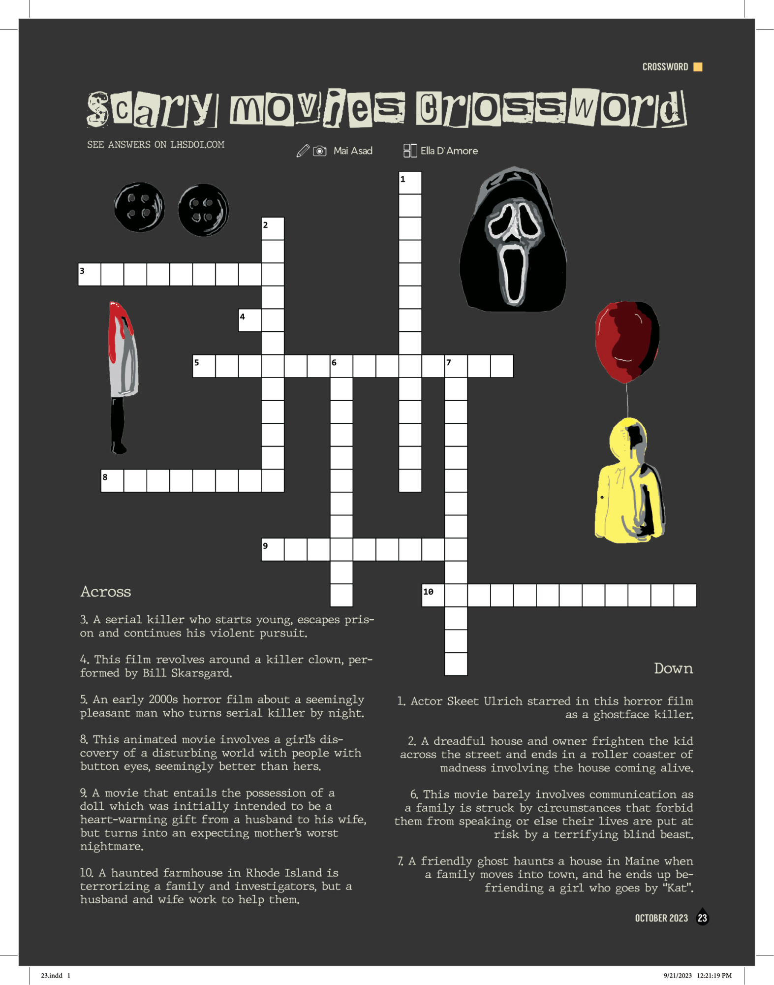 Scary Movies Crossword Scary Movies Crossword