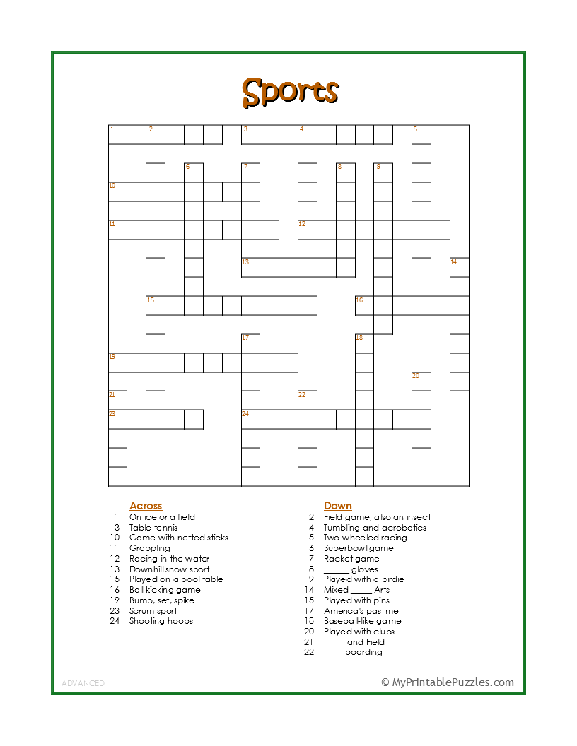 Sports Crossword Puzzle Advanced