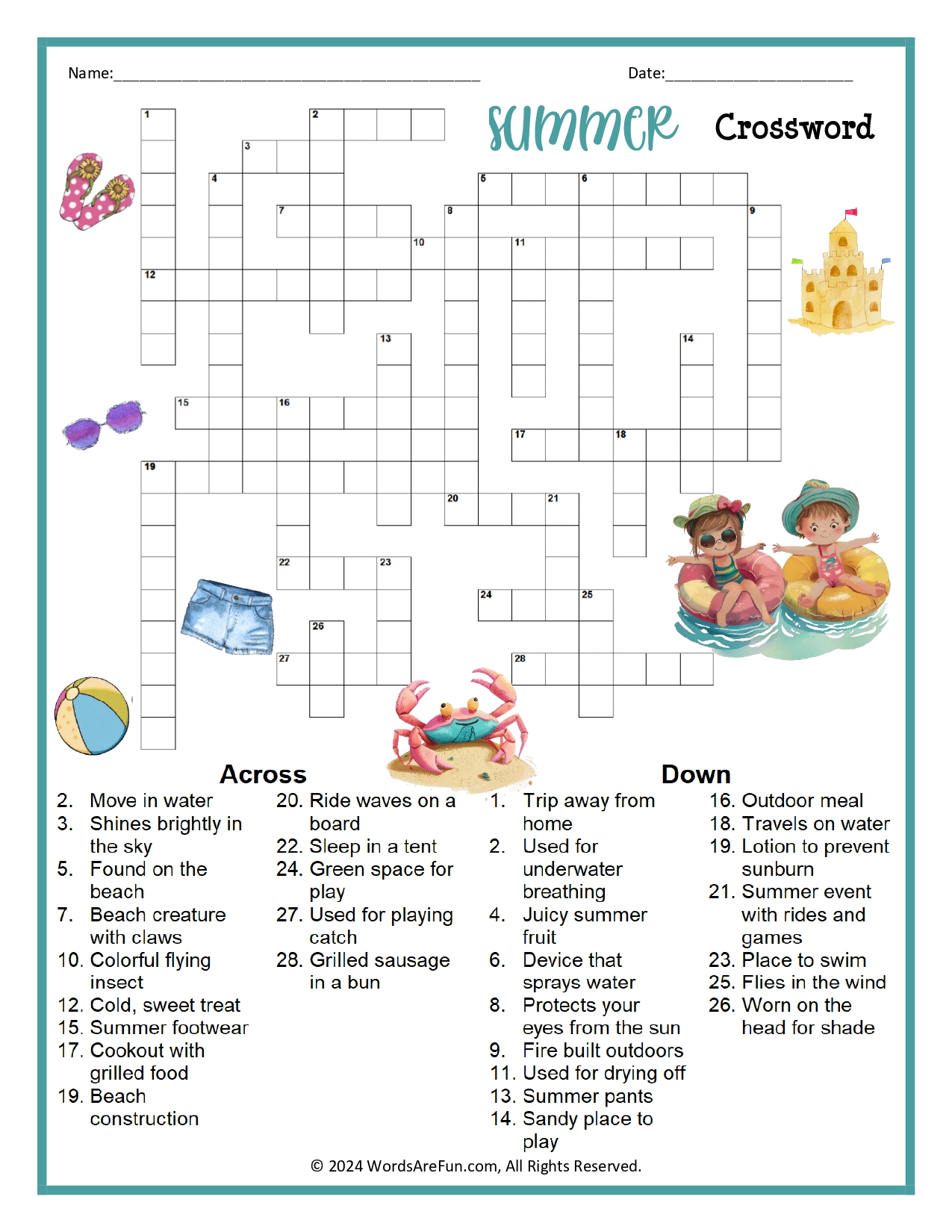 Summer Crossword Puzzle Summer Crossword Puzzle