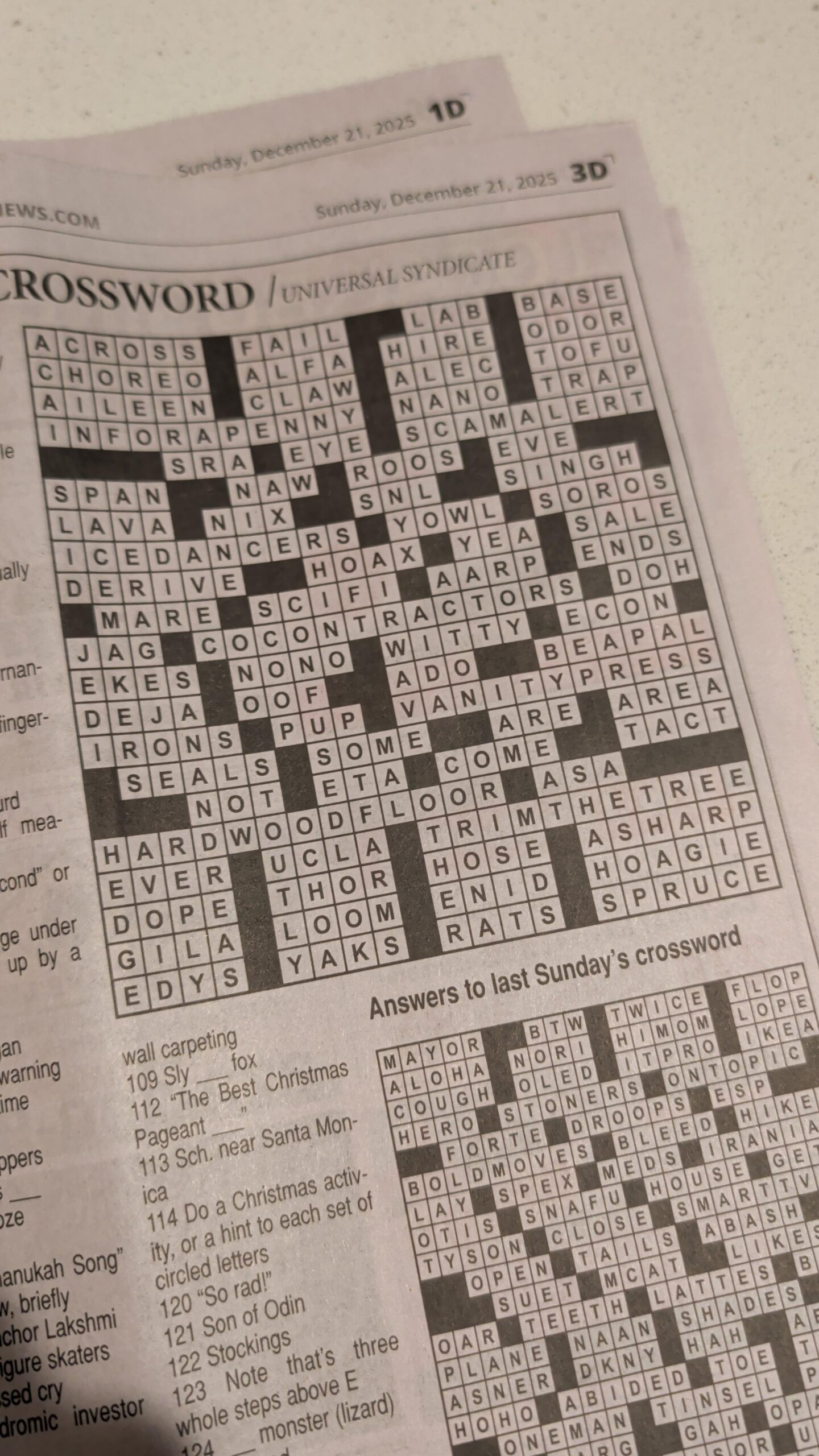 Sunday Crossword Printed Solved