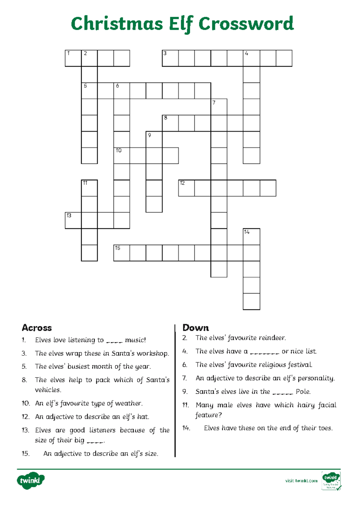 T2 E 4595b Ks2 Christmas Elf Crossword Activity Sheet