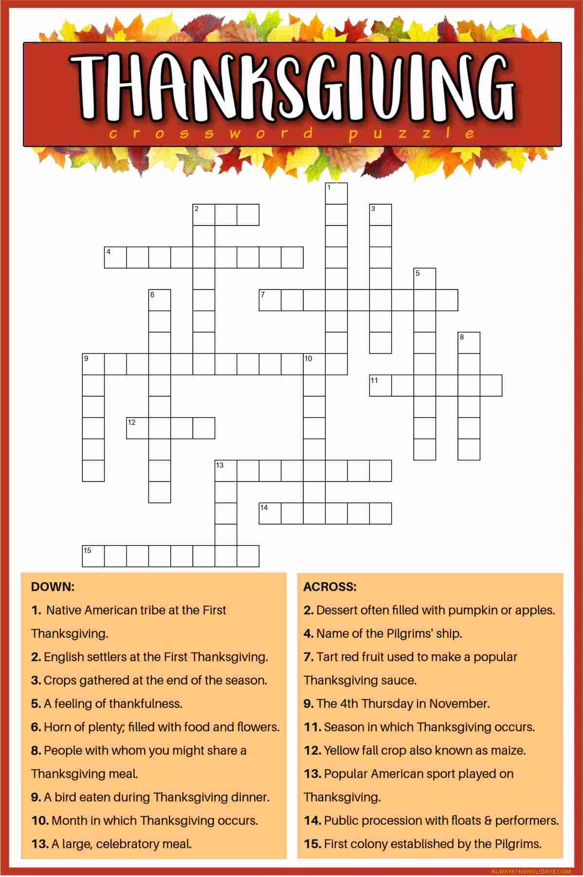 Thanksgiving Crossword Puzzle Thanksgiving Crossword Puzzle