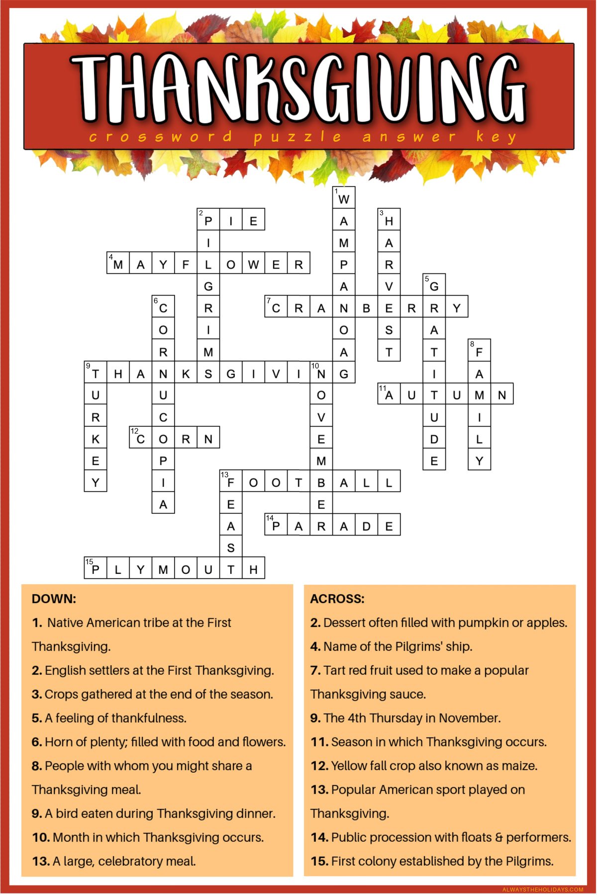 Thanksgiving Crossword Puzzle